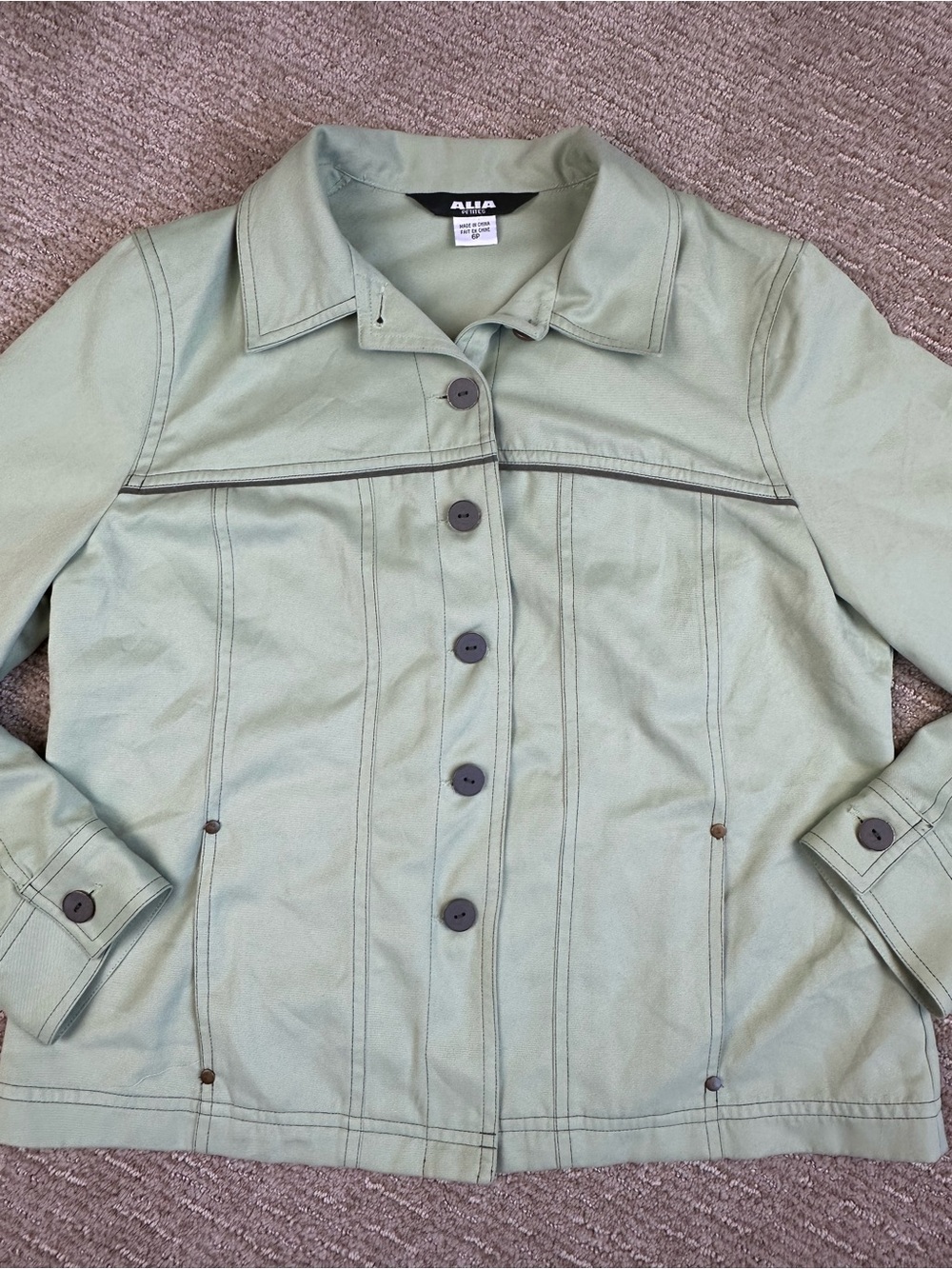 Vintage Alia Spring Sage Green Button Up Jacket Minimalist Utility Shacket 6P